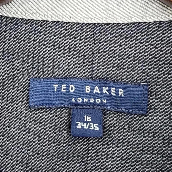 Ted Baker Button Down Long Sleeve Striped Men's Dress Shirt Size 16. Gray - Picture 6 of 7